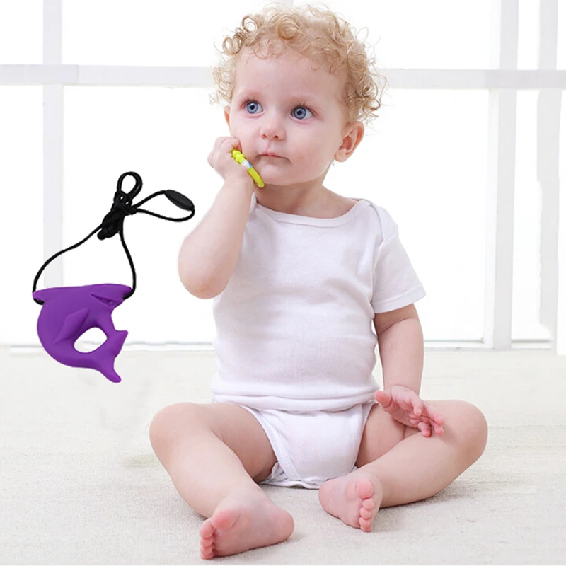 

Cute Shark Pendant Food Grade Silicone Teething Teether Baby Nursing Jewelry For Mom Soft Shark Necklace Toys For Chew