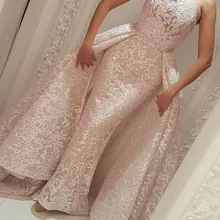 Мусульманские Вечерние платья Русалка с высоким воротом Съемная юбка кружево исламский Дубай Кафтан Саудовская Арабский длинное вечернее платье для выпускного вечера