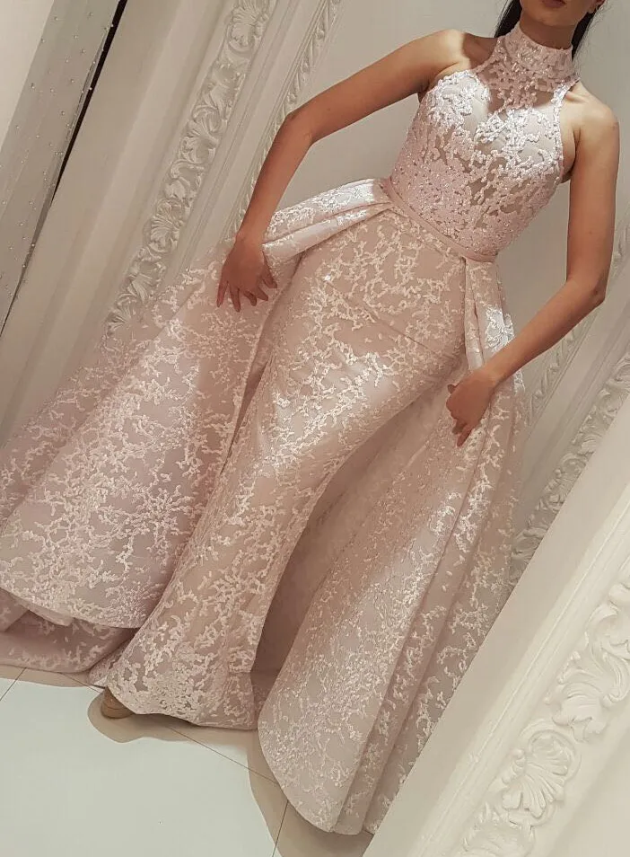 US $93.22 Muslim Evening Dresses 2020 Mermaid High Neck Detachable Skirt Lace Islamic Dubai Kaftan Saudi Arabic Long Evening Gown Prom