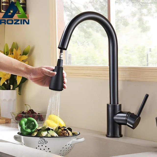 Special Price Black Pull Down Kitchen Faucet Tap Single Handle Oil Rubbed Bronze Kitchen Sink Mixer Tap 2 pattern Shower Spout Hot Cold Faucet