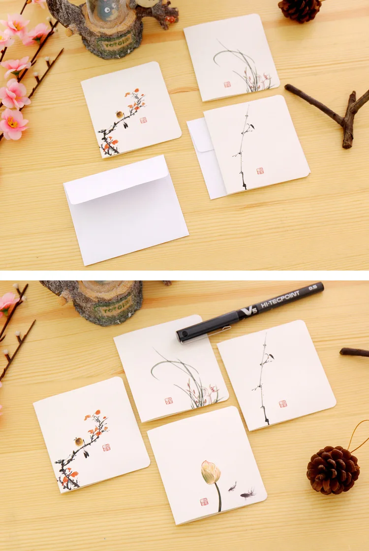 Креативный Классический китайский стиль поздравительная открытка белый простой сообщение DIY складной День рождения Рождество год поздравительная открытка