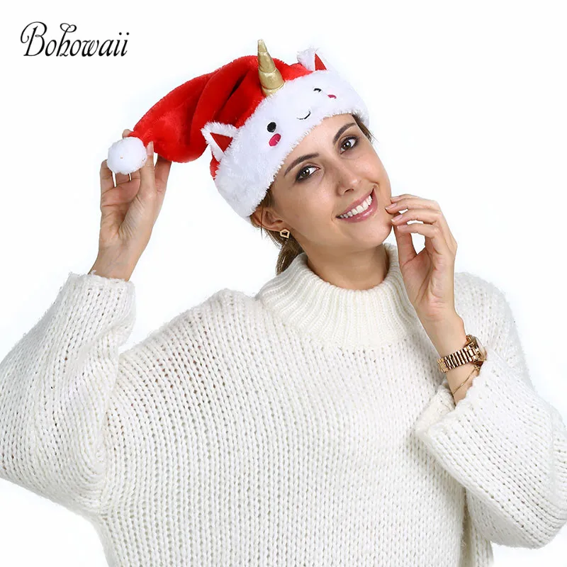 

BOHOWAII Polyester Unicorn Cap for Adult Novelty Animal Christmas Hat Funny Pompom Party kerstmuts