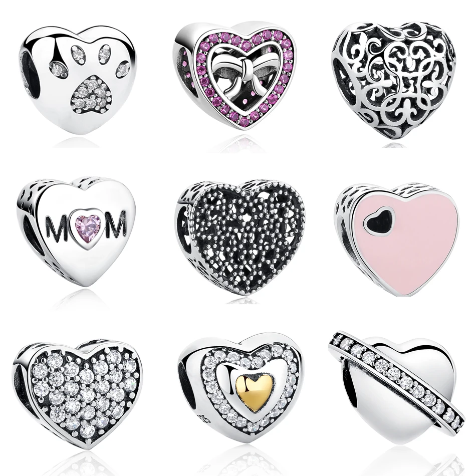 

Authentic 925 Sterling Silver Crystal Love Heart Carms Beads Fit Bracelet Charms Silver 925 Original Jewelry Making