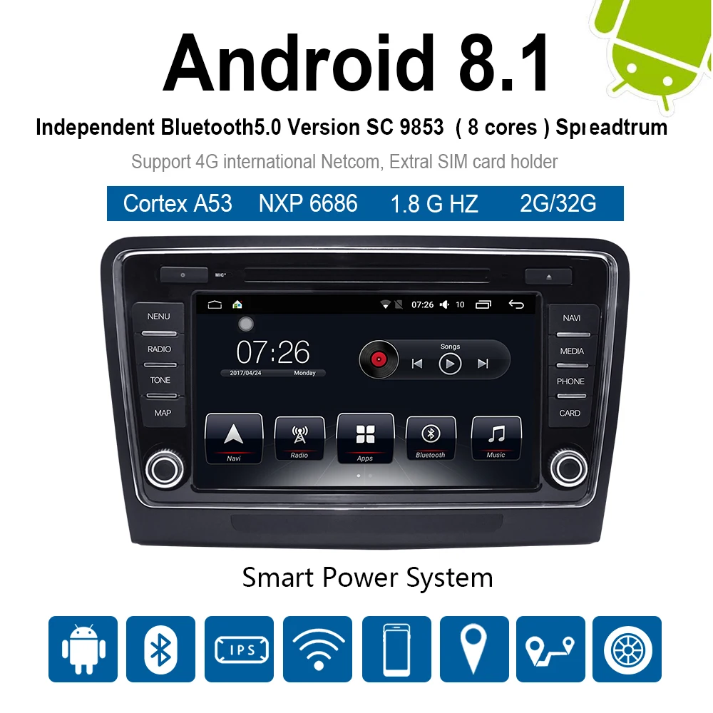 Top Car Multimedia player 2 Din Android 8.1 Car DVD For Volkswagen Skoda superb 2009-2014 8" 4G/32G/64G touch screen Car Radio GPS 1