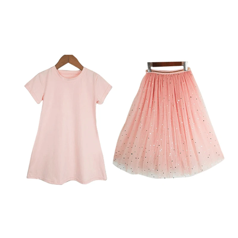 New girls 4-12 years old 2019 cotton Korean fashion children s wear knee princess skirt two-piece