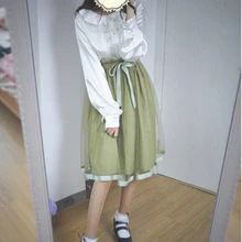 Темперамент маленький свежий сладкий дикий раздел весна и осенние с сеткой пряжа Лолита сплошной зеленый шоколадный цвет юбка для девочек