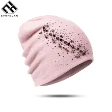 Evrfelan, женская шапка, шерсть, стразы,, высокое качество, новинка, зимняя вязаная шапочка, шапка для девочек, Skullies Bonnet Femme