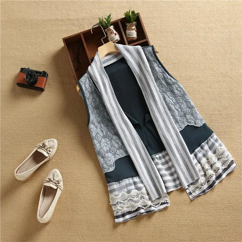 

Original Design Harajuku Casual Women Lace Patchwork Lovely Vest Jacket Spring Girls All Match Cute Waistcoat Y03573