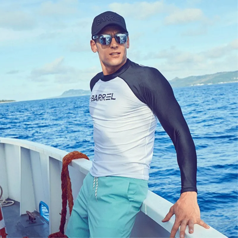 الرجال أعلى تصفح Rashguard طويلة الأكمام واقية من الشمس تصفح طفح الحرس 2018 سريعة الجافة الرجال السباحة تصفح الغوص الرياضات المائية T -sh الحرس