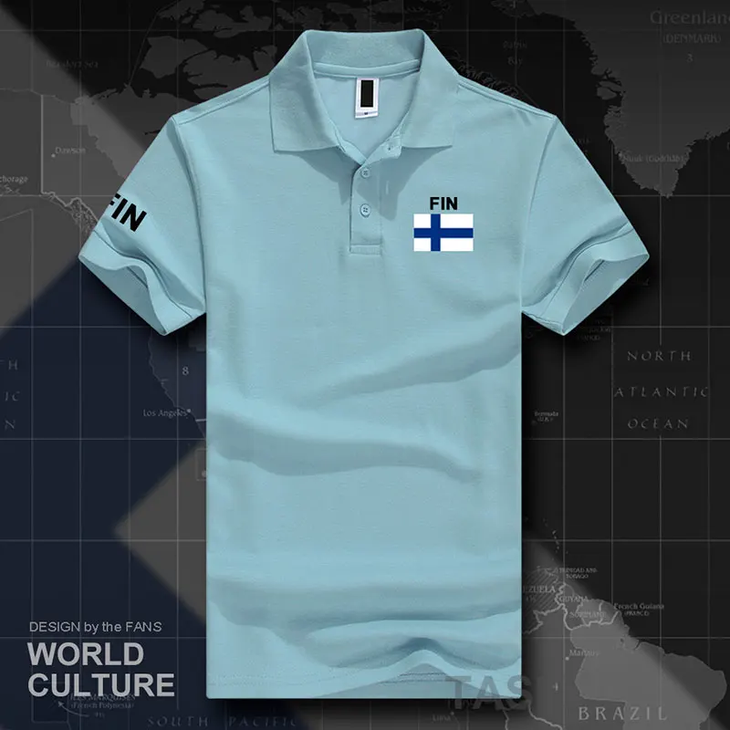 Финские мужские рубашки поло с коротким рукавом, белые бренды, с принтом для страны, хлопок, с флагом сборной страны, новинка, финский Финн Фин Фи Суоми - Цвет: polo-LightBlue