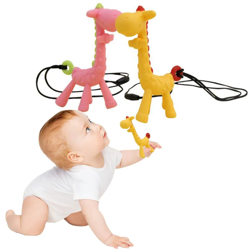 

New Giraffe Teether Necklace Baby Molar Stick Silicone Biting Teether Toy