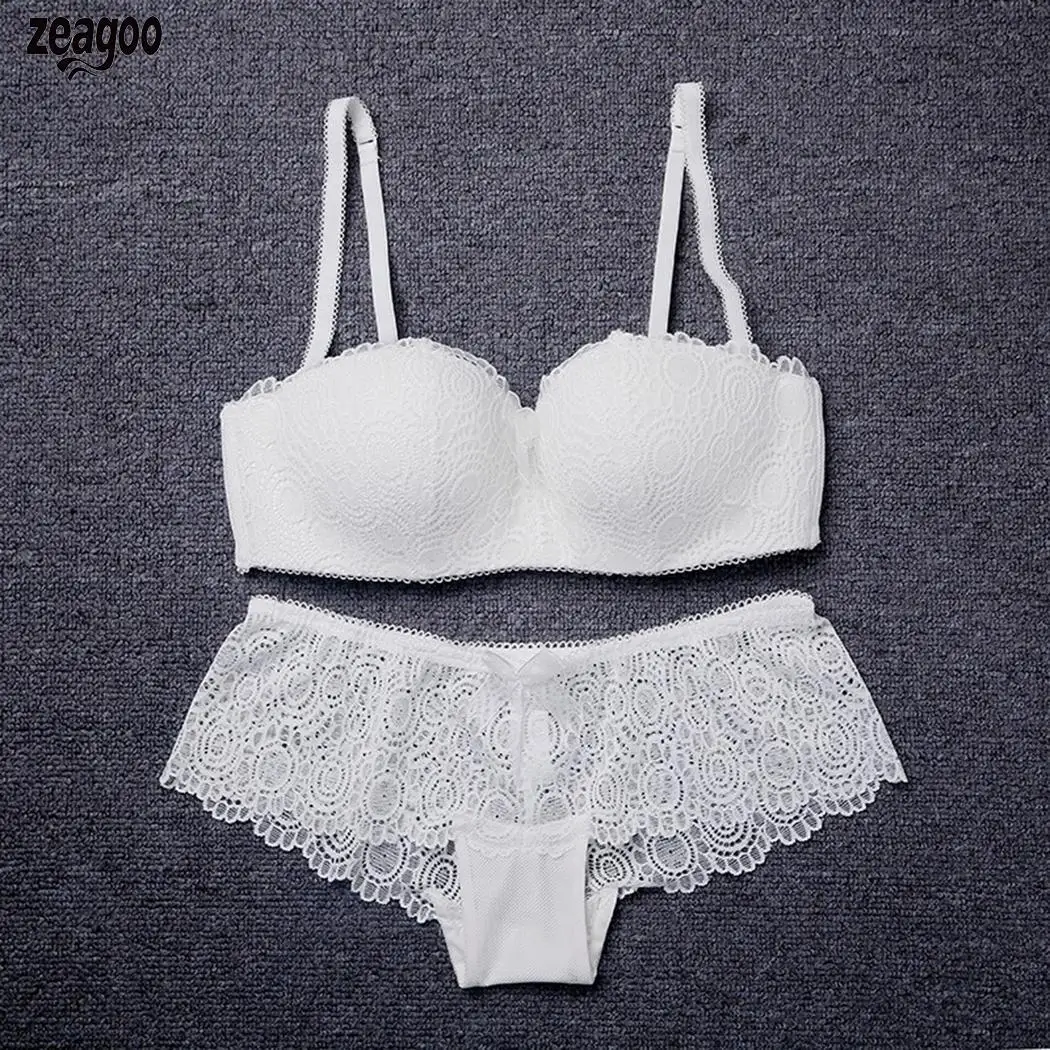 

Women Casual Lace Floral Wire Free Back Buckle Closure Bra Panties Set Bra Set