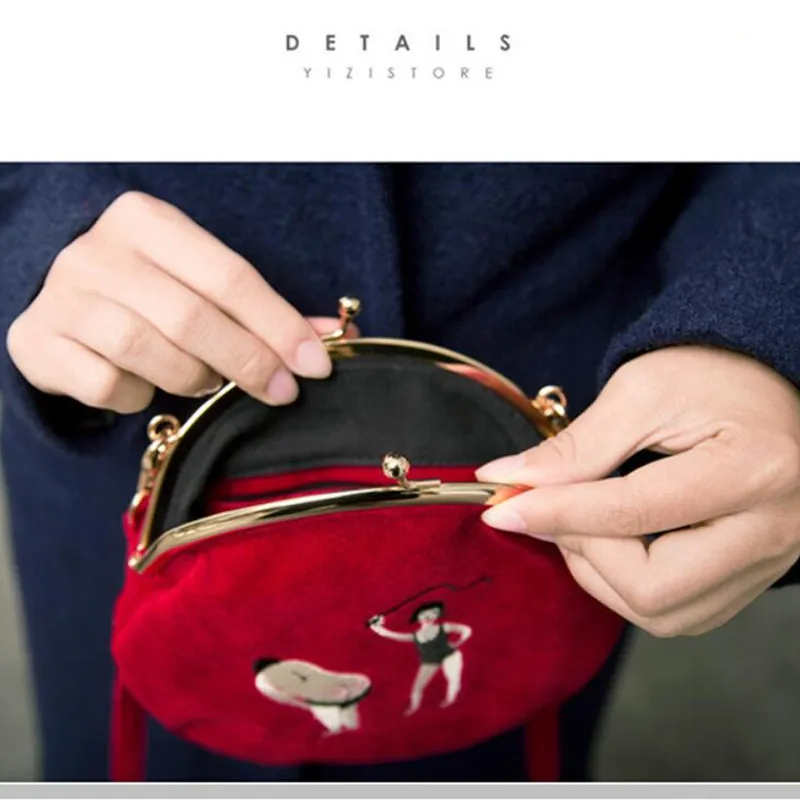 Velvet Bag women Vintage bag Velvet Embroidery Women Messenger Bags In Semi-circle Round Shape Original Designed