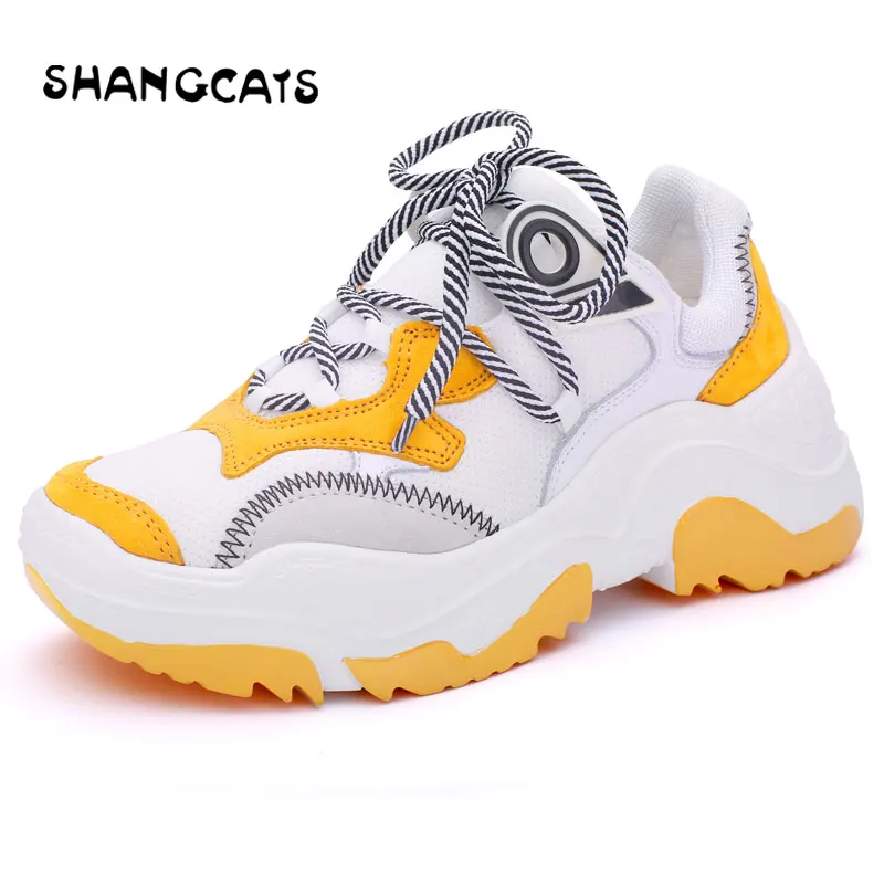 

Women's Sneakers Chunky Spring Autumn Basket Women Platform Shoes Casual White Yellow Woman Trainers Vulcanize Tenis Feminino