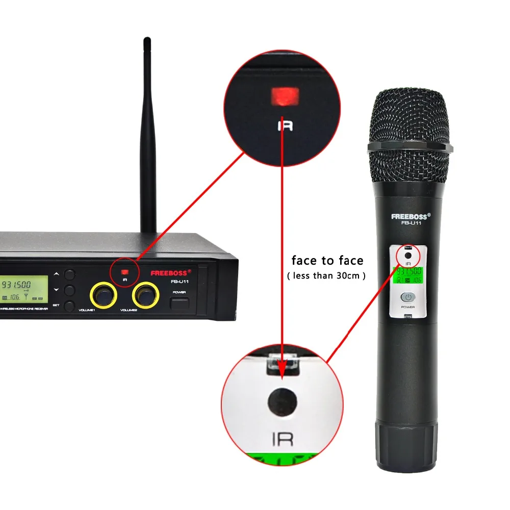 Freeboss FB U11 UHF Беспроводная микрофонная система 2 канала 100 каналов IR Частота