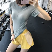 Женская спортивная одежда, спортивные топы, бесшовный топ для йоги, Спортивная футболка, летний топ для фитнеса, одежда для тренировок, спортивная одежда для бега, тугие рубашки