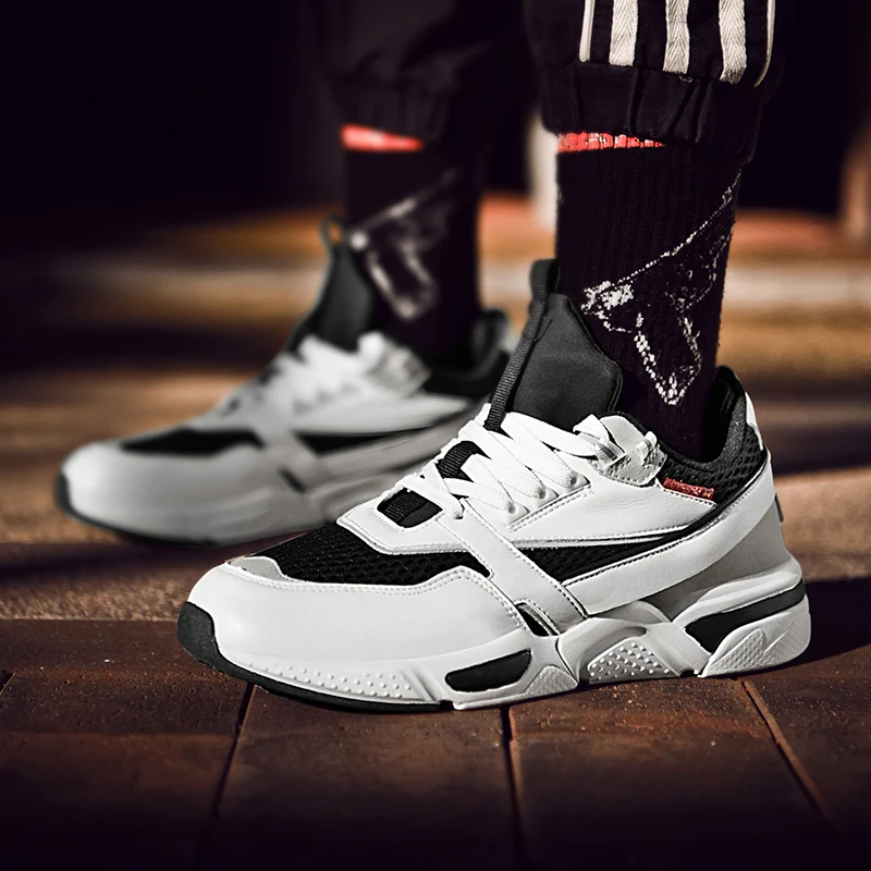 

2019 new Men's sneakers Breathable Air mesh running shoes for men Hip hop sport shoe man flyknit Platform sneaker big size 38-48