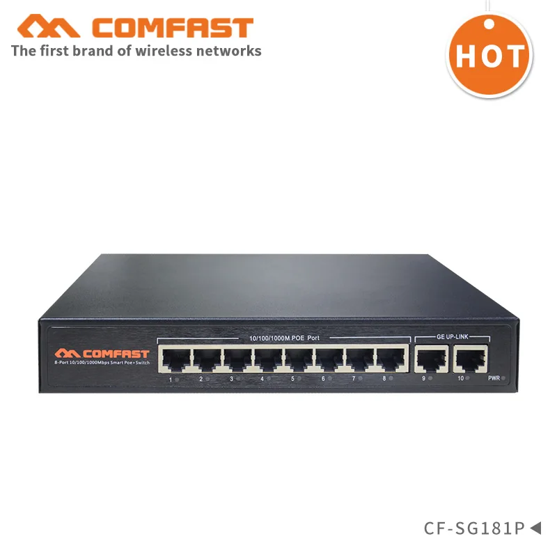 

48V Network gigabit POE switch Ethernet with 10 10/100/1000Mbps Ports 802.3 af/at for IP camera/Wireless AP/CCTV camera system