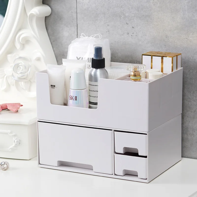 

Removable Double Layer Plastic Storage Box Desktop Makeup Organizer For Cosmetics 3 Drawer Jewerly Lipstick Holder Container