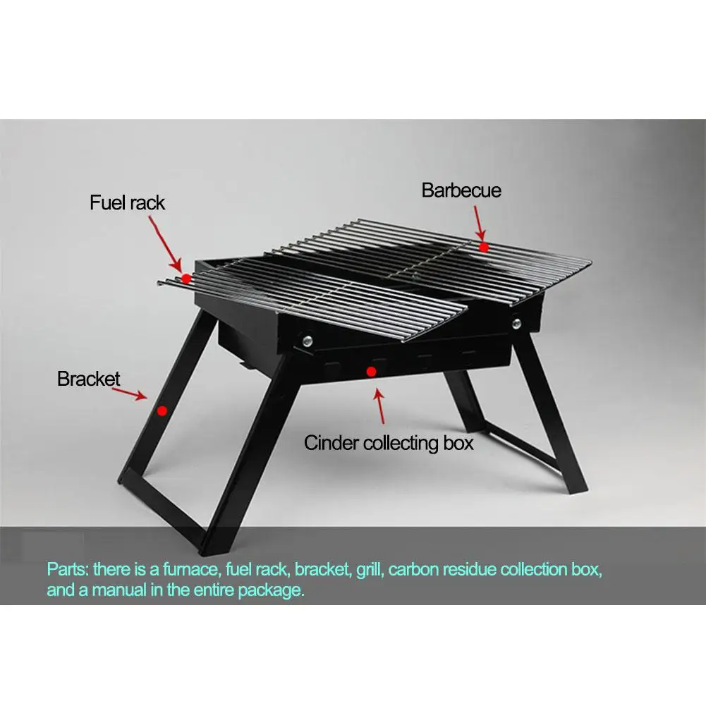 

48x22.5x26cm Picnic BBQ Charcoal Grills for Barbecue & Sliver Outdoor Stainless steel Hiking Charcoal Camping Grill