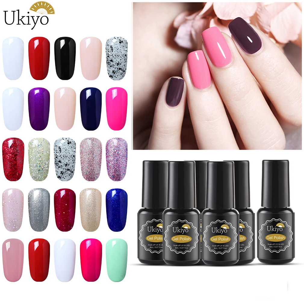 

Ukiyo 5 Pieces/lot Soak Off Nail Polish Pure Color Hybrid Gel Varnish Nail Art Design Semi Permanent Manicure Stamping Lacquer