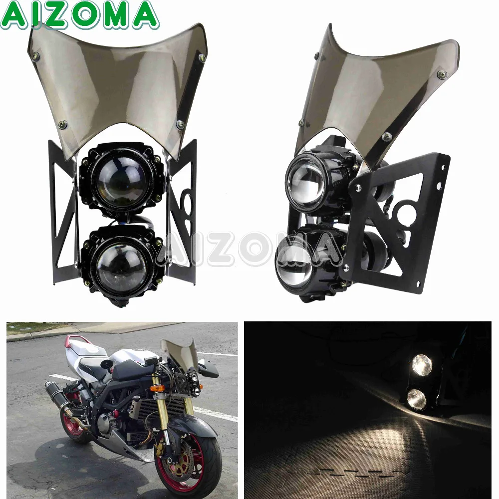 Двойные спортивные мотоциклы H3 55w Двойная фара w/кронштейн для лобового стекла комплект для Honda Yamaha на заказ E-MARK E9 проектор налобный фонарь