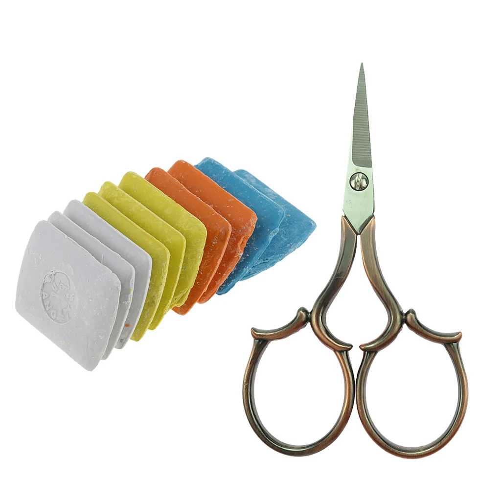 10Pcs Professional Tailor's Chalk Triangle Tailor's Chalk Sewing (4 Color) + 1Pcs Vintage Stainless Steel Sewing Scissor