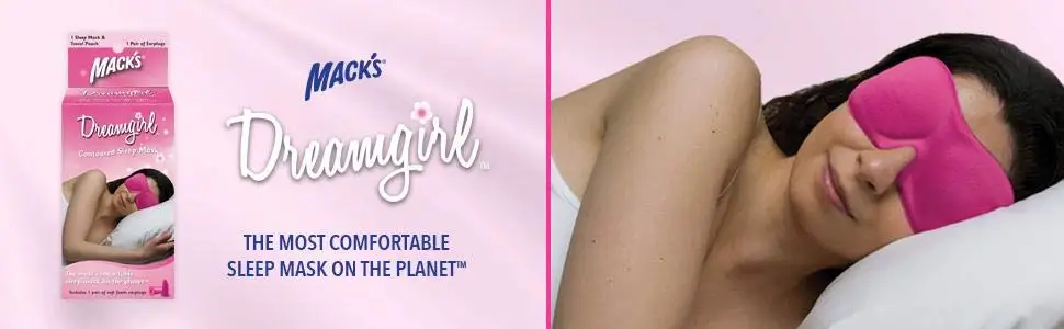 2 Strap Eye Mask with Mack's Dreamgirl Soft Foam Earplugs Mack's Dreamgirl Contoured Sleep Mask-Pink, Comfortable, Adjustable, 2 Strap Eye Mask with Mack's Dreamgirl Soft Foam Earplugs Mack's Dreamgirl Contoured Sleep Mask-Pink, Comfortable, Adjustable,