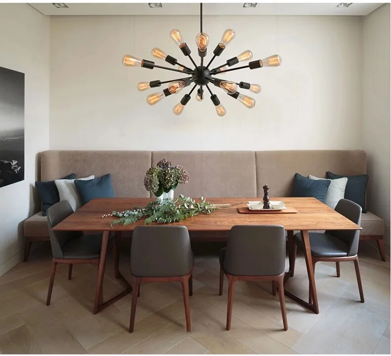 Luzes de Metal Frete Grátis Vintage Retro Sputnik Lustres 18 Preto Pintura Lâmpadas Não Incl E26 E27 Loft Foyer Lâmpada Iluminação 7 Cheap chandeliers 18
