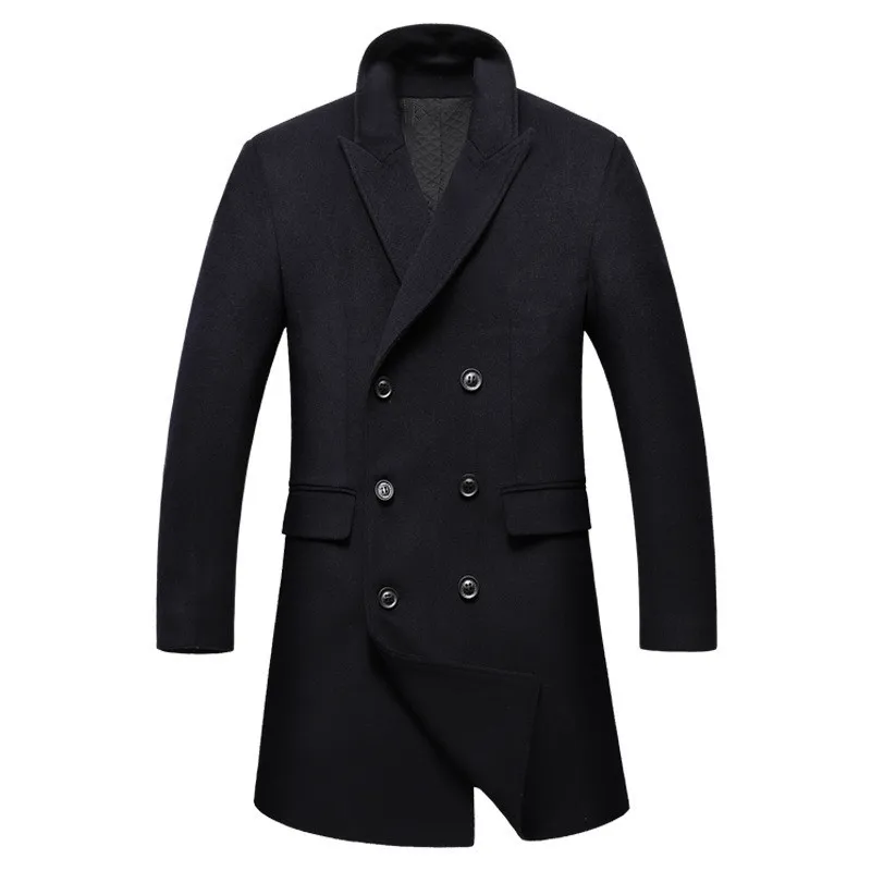 Новые осенние и зимние мужские шерстяное пальто business casual сплошной цвет Ветровка Длинные теплая куртка пальто