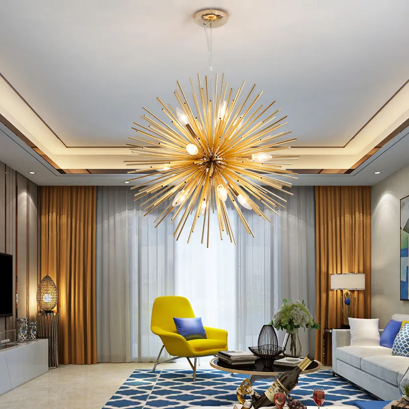 

Post-modern Gold Pendant Lights Living Room Restaurant Study Beautiful Led Radiation Sphere Art Personality Design Pendant Lamp