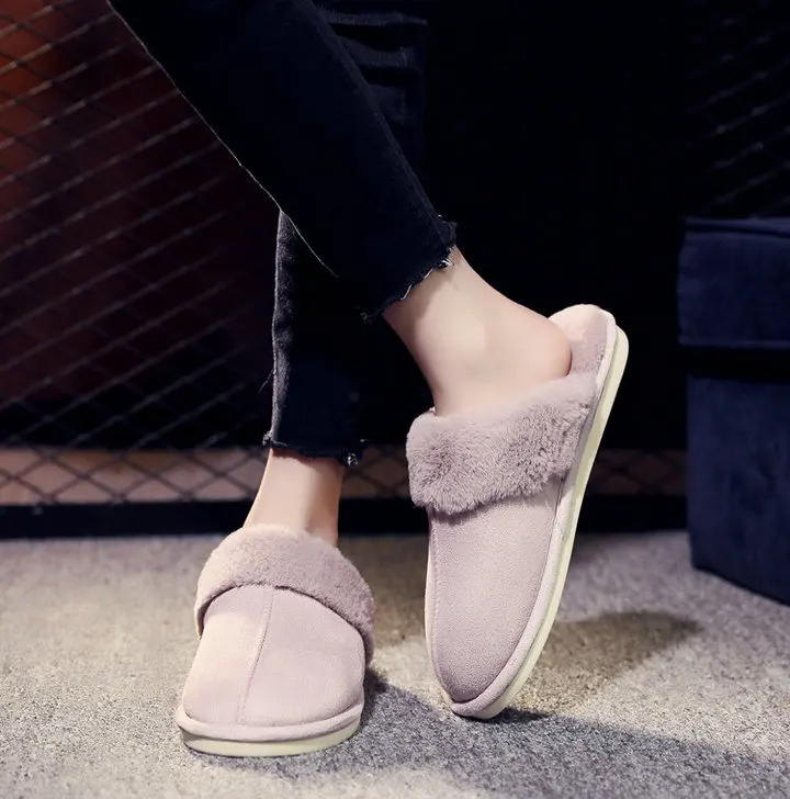 New Arrival Durable Home Slippers Unisex Micro Suede Upper Sheepskin Warm Comfortable Fur Plush Winter Slippers (39)