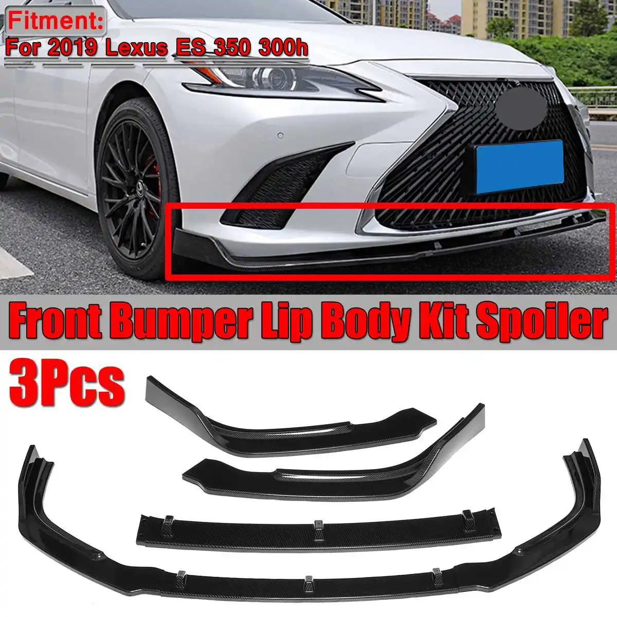 

3piece Black / Carbon Fiber Look Car Front Bumper Lip Body Kit Guard Spoiler Diffuser Splitter Lip For Lexus ES 350 300h 2019