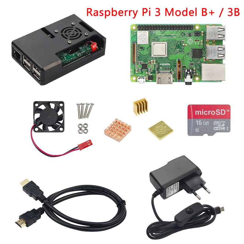 Raspberry Pi 3 Model B+ ( B Plus ) or Raspberry Pi 3 Model B+ABS Case+Fan+SD Card+Heat Sink+Power Adapter+HDMI Cable Raspberry Pi 3 Model B+ ( B Plus ) or Raspberry Pi 3 Model B+ABS Case+Fan+SD Card+Heat Sink+Power Adapter+HDMI Cable