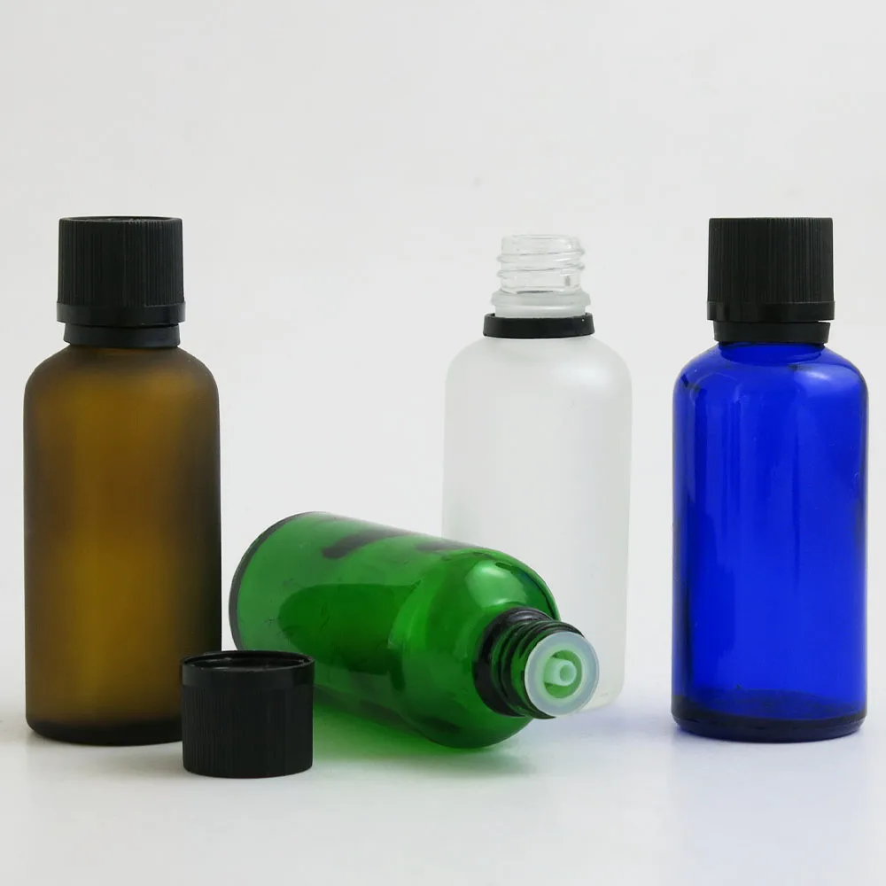 

360 x 50ml Essential Oil Portable Green/Clear/Brown/Blue Glass Bottle With Plastic Cap For Liquid Reagent Pipette Bottle Lock