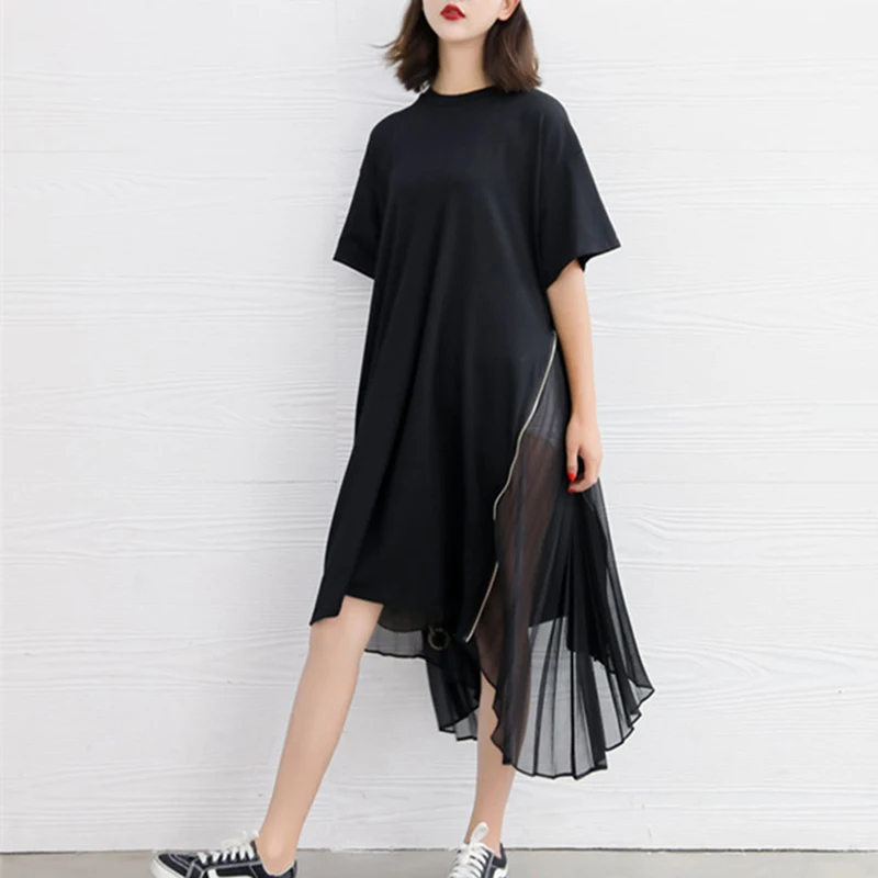 New fashion style Loose Spliced Pleated Chiffon Irregular Dress Fashion Nova Clothing