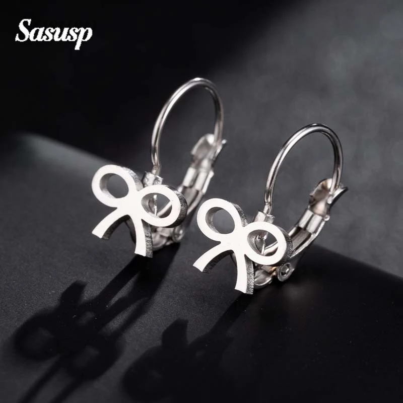 

Sasusp Trendy Earrings for Women Stainless Steel Big Round Statement Hoop Earrings With Charm Bowknot