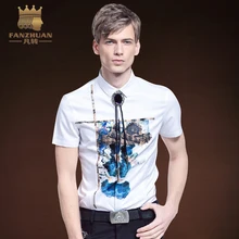 FANZHUAN Лето особенности рубашки для мужчин Slim Fit рубашка Новое поступление короткий рукав Повседневный принт узор белые мужские рубашки M-5X