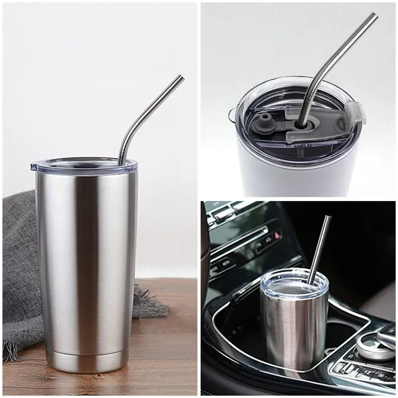 8pcs Reusable Colorful Stainless Steel Drinking Straw High Quality Straight Bent Metal Straw with Cleaning Brush and Storage Bag