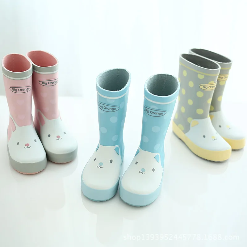 

Maggie's Walker Natural Rubber Baby Children Solid Rabbit Color Cute Cartoon Waterproof High Tube Tall Canister Rain Boots