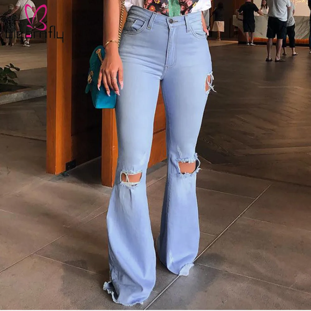 

Summer High Waist Jeans Women Vintage Hole Ripped Jeans Female Boyfriend Skinny Streetwear Female Denim Trousers Flare Pants