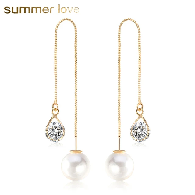 Imitation Pearl Earring Gold Color Dangle Drop Earrings Heart Imitation Pearl Earring Gold Color Dangle Drop Earrings Heart Pendant Austrian Cz Crystal Long Chain