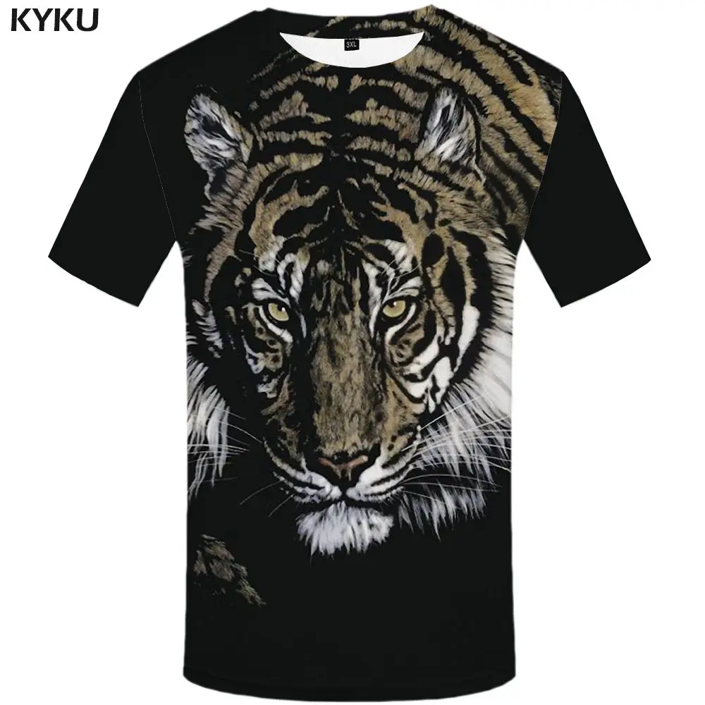KYKU Tiger Футболка мужская 3d футболка Забавные футболки черная футболка в стиле панк-рок одежда Аниме король готика мужская одежда s - Цвет: 3d t shirt 03