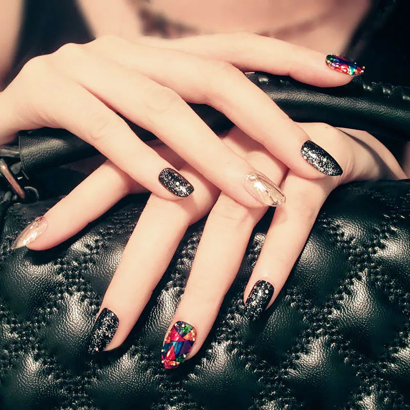 Полное покрытие дизайн ногтей советы с клеем Девушка Красочные шикарный уличный стиль накладные ногти Дамы индивидуальность мода поддельные ногти