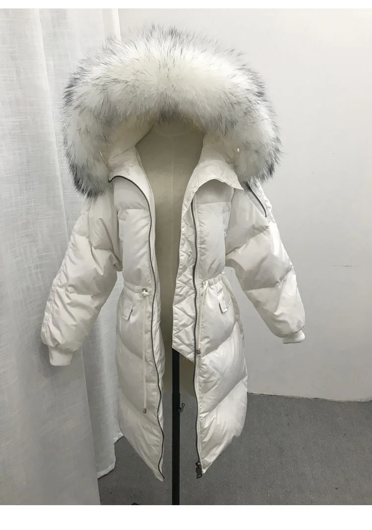 Зимняя женская куртка с воротником из натурального меха енота, Толстая теплая парка с капюшоном, пуховик на утином пуху, женская верхняя одежда YRF03