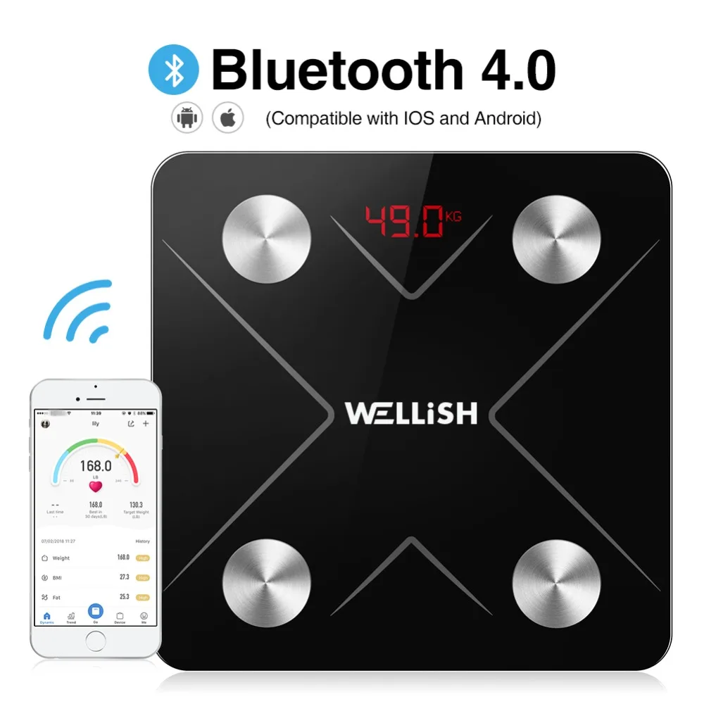 

Bluetooth Body Fat Scale Floor Digital Wireless Scientific Smart Electronic LED Backlit USB Charge Weight Bathroom Balance APP