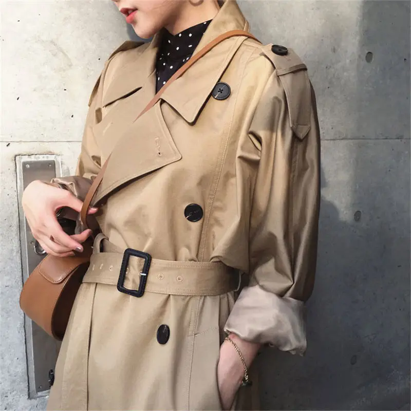 

Double-breasted Windbreaker Jacket Female Long Spring Autumn New Korean Loose Chic Coat Bandage Leisure Outerwear f1046