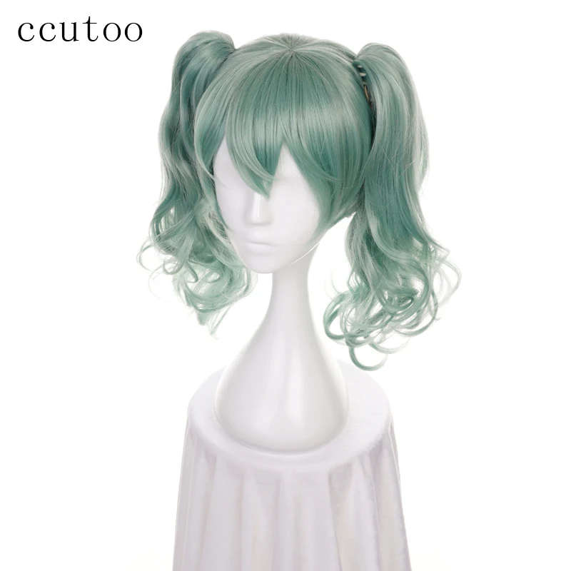 

ccutoo Vocaloid Miku Green Short Curly Synthetic Wig With Double Chip Removable Ponytails Cosplay Costume Wigs Heat Resistance