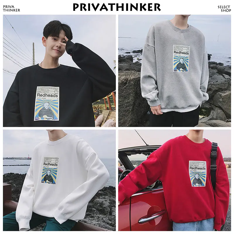  Privarthinker Autumn Men Grey Hoodies 2019 Japanese Streerwear Hip Hop Hoodie Funny Print Man Sweat