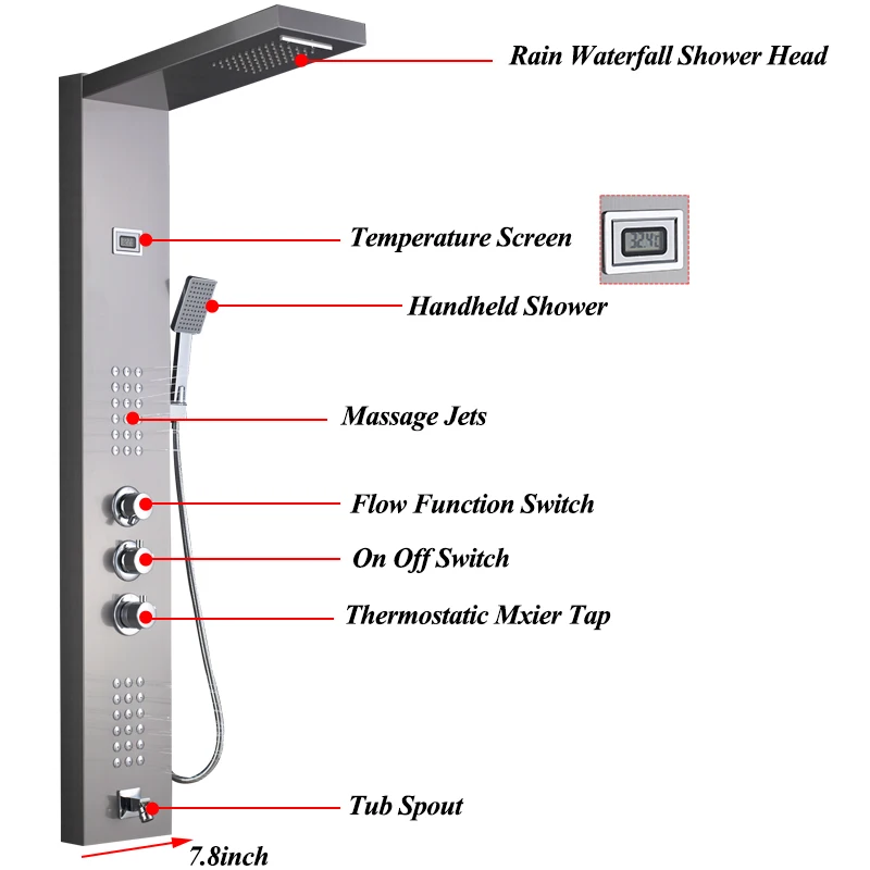 shower faucets thermostatic shower panel rainfall waterfall shower head with handheld shower massage jets three handles mixer tap and tub spout faucet bath faucet